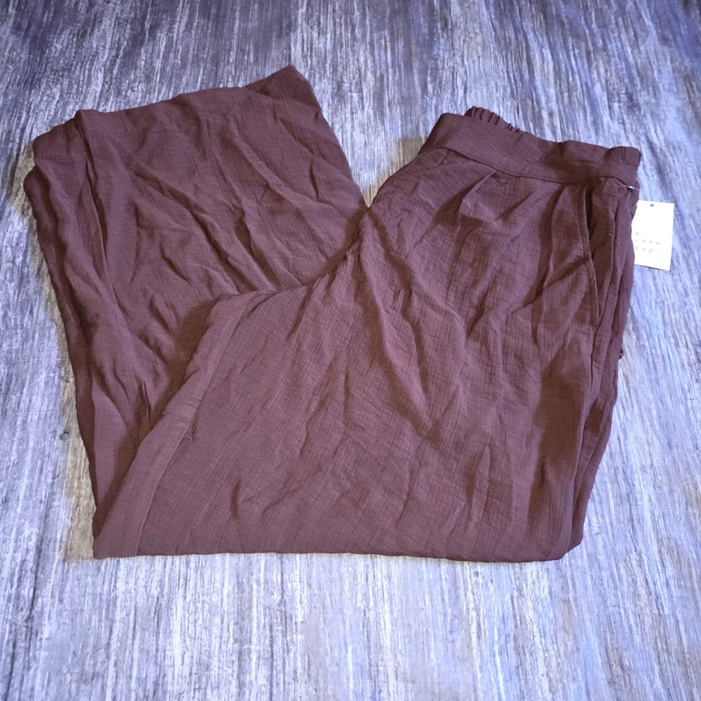 A New Day Womens High-Rise Wide Leg Textured Pants Brown Size L NWT